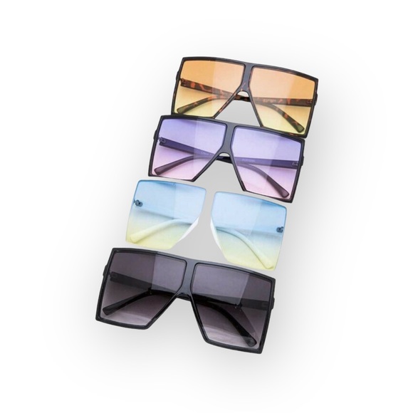 new Oversize Retro Flat Top Translucent Sunglasses ☀︎︎ Black / Blue Pink Lens - Picture 5 of 16